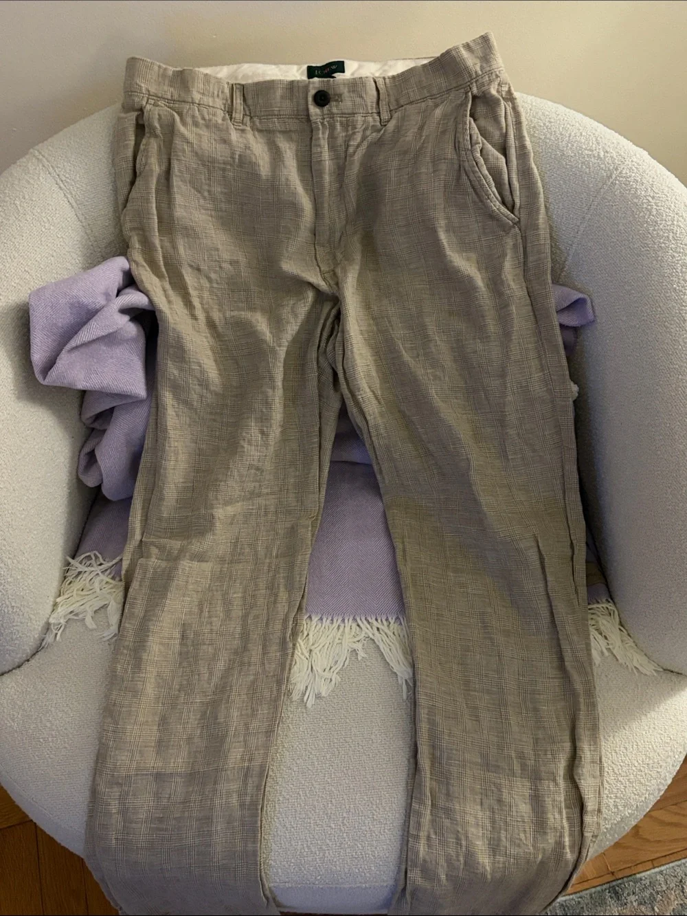 J. Crew Men's Tan Classic Fit Linen Trousers